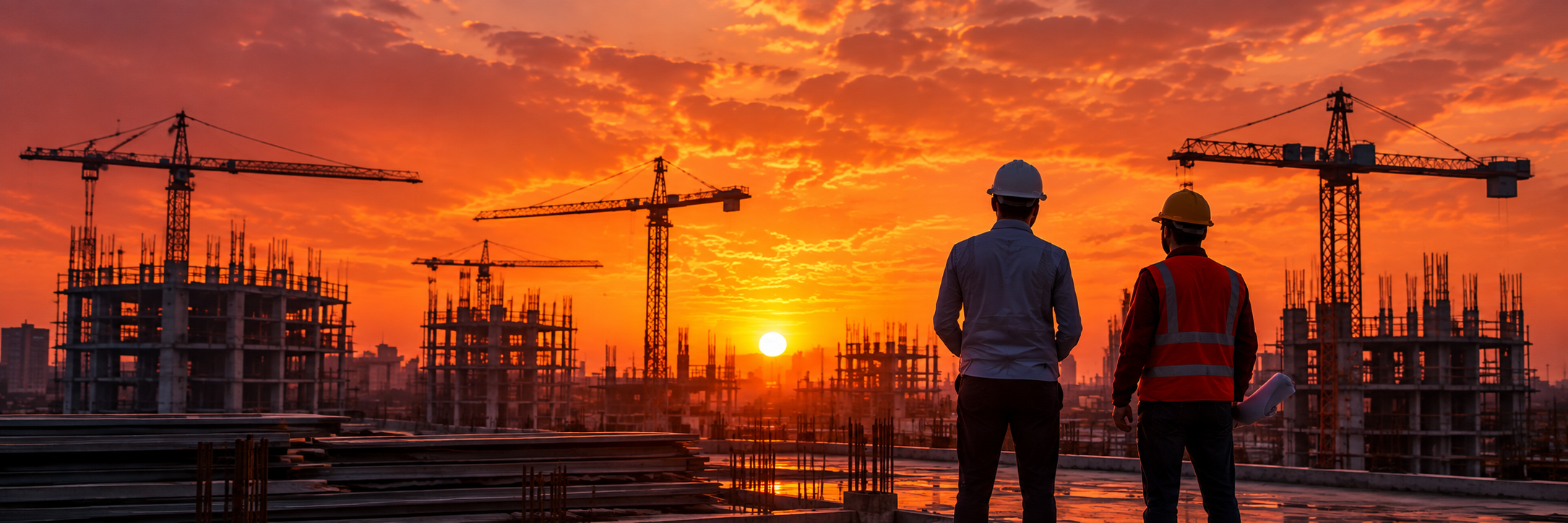Construction site at sunset