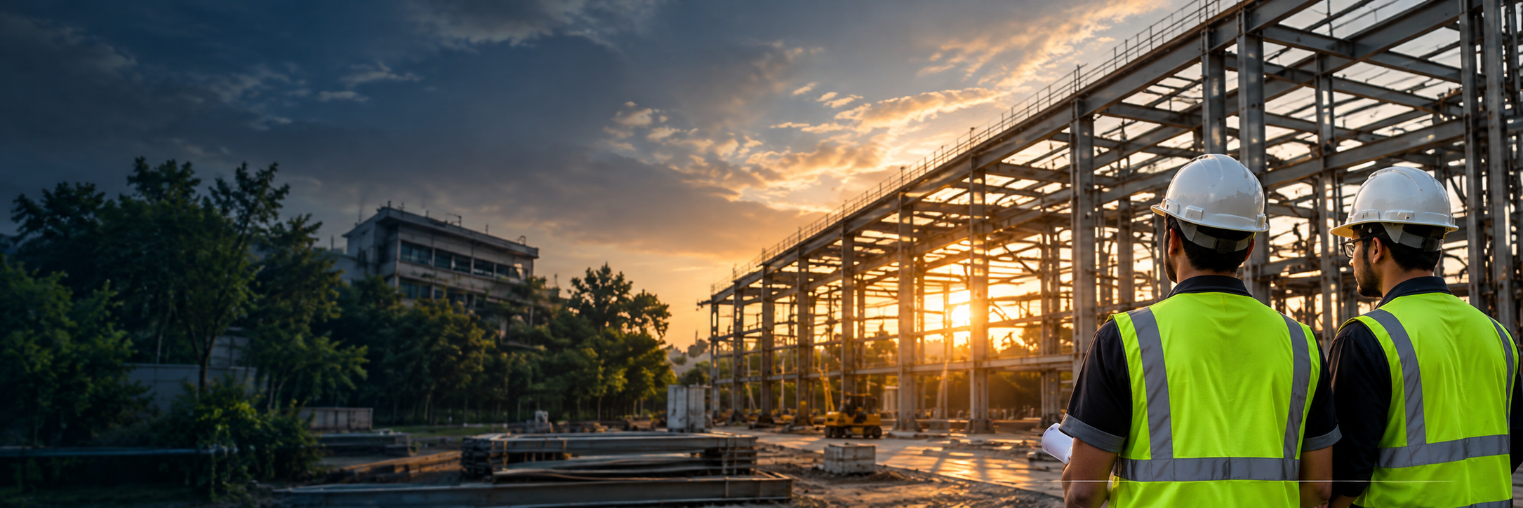 Construction team working on a steel structure